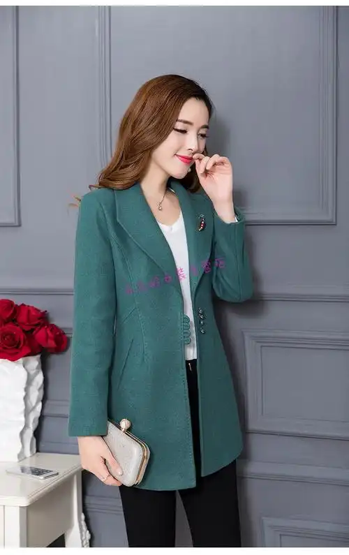 呢子上衣 孔雀 品牌: 水延颜 商品名称:女装中长款外套羊毛尼子大衣毛