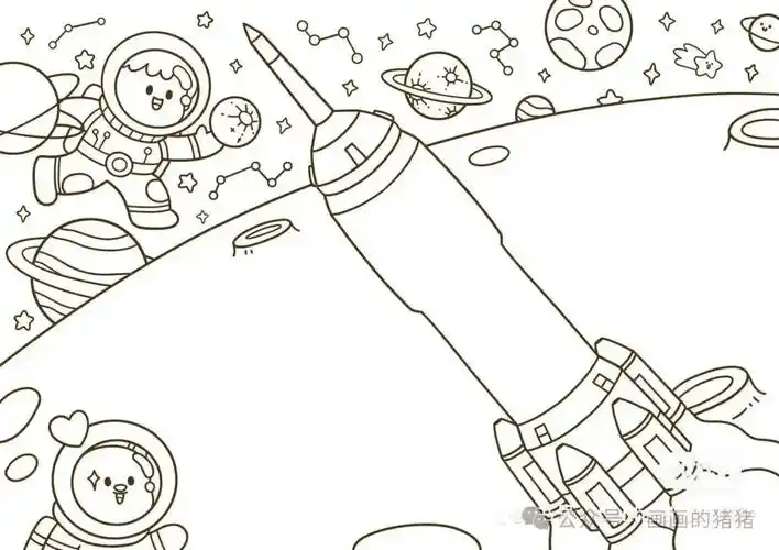 他山之石·技‖ 航天科技主题绘画 未来科技手抄报,带线稿可打印!