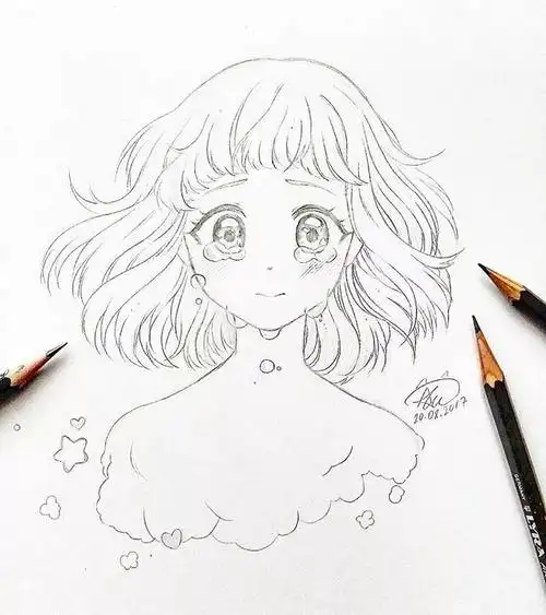 线条感十足的动漫人物素描超美少女