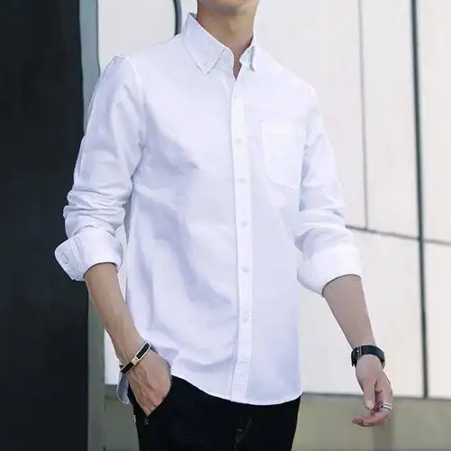 秋季白衬衫男长袖棉休闲修身男士色衬衣男商务休闲免烫男装潮