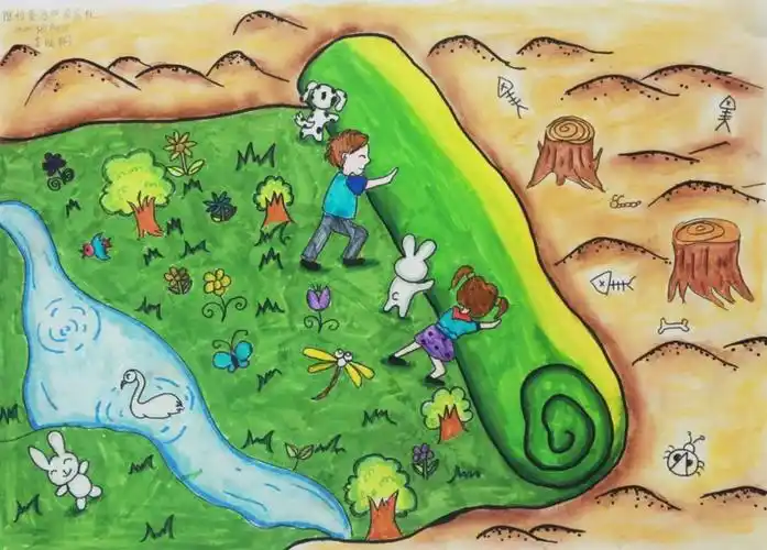人与自然和谐共生儿童画