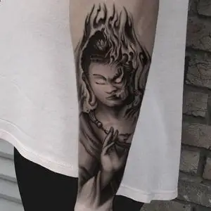 抖音网红善恶佛纹身贴防水男女韩国持久ins风黑白花臂仿真刺青