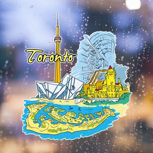 加拿大风情多伦多风景和地标水彩图案墙贴纸学校房间可移除装饰画