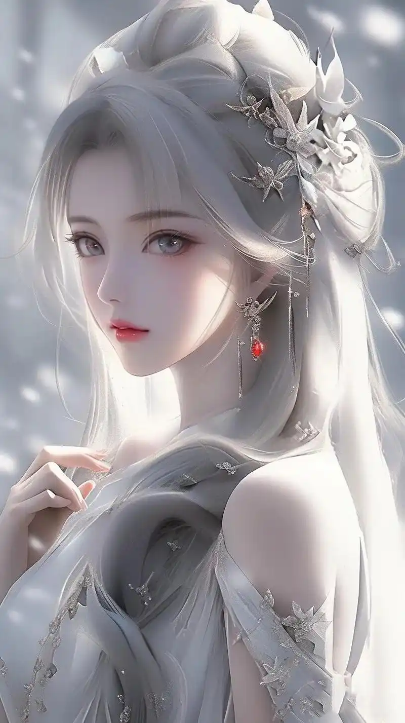 二次元壁纸,白头发的动漫女神,有着美丽的外貌和独特的魅力