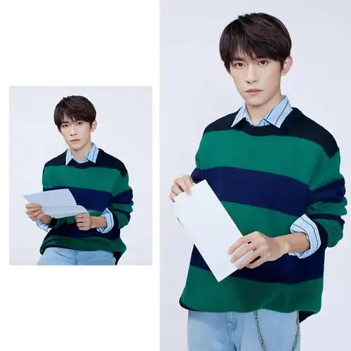 易烊千玺同款条纹毛衣男女秋冬复古日系宽松毛衣