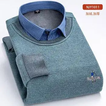 衬衫男加绒假两件士保暖加厚领套保暖休闲衬衣 njy1011 l