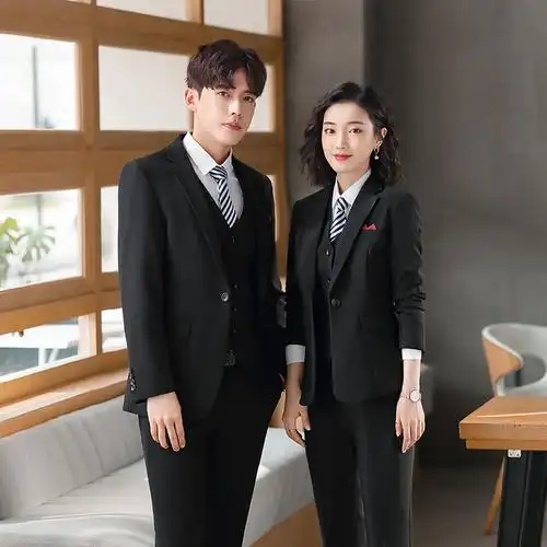 男女工装两粒银行定制公司女同企业西装气质西装