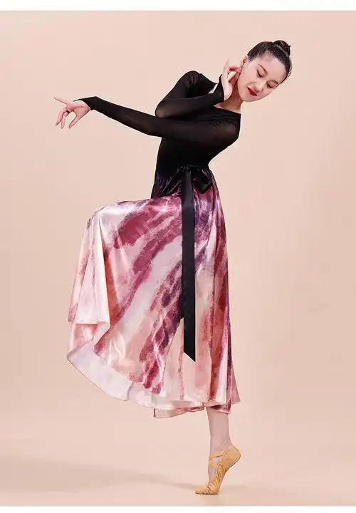 现代舞舞蹈飘逸扎染大摆裙中国舞练功服女演出服装半身裙长裙