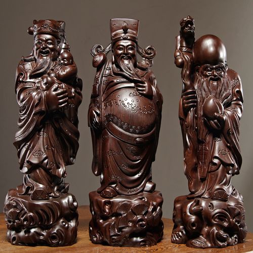 花梨木雕福禄寿三星摆件实木家居客厅玄关装饰红木工艺品贺寿送礼好不