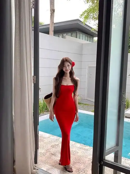 修身性感吊带连衣裙女夏季显身材包臀裙收腰裙子弹力休闲长裙 - 17网