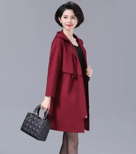 中年妈妈春装外套时尚收腰阔太太洋气风衣中老年女装春秋加肥大码