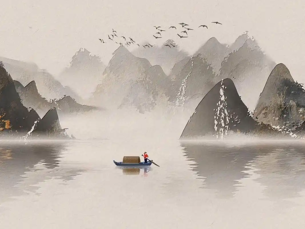 93古风山水画虽然大部分只有只有一白一黑两种颜色,但其中的意境又