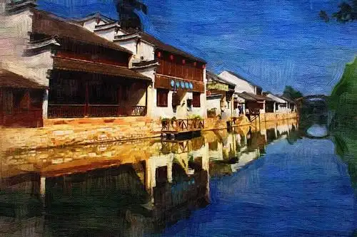 江南水乡水彩画南浔古镇