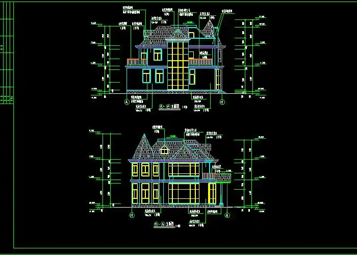 分享某别墅一整套建筑结构施工cad施工图效果图