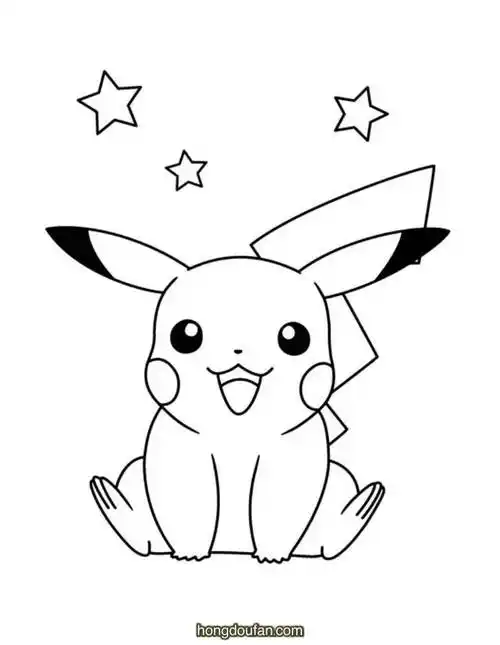 卡通的可爱口袋宝贝比卡丘幼儿填色图片大全-红豆饭小学生简笔画大全