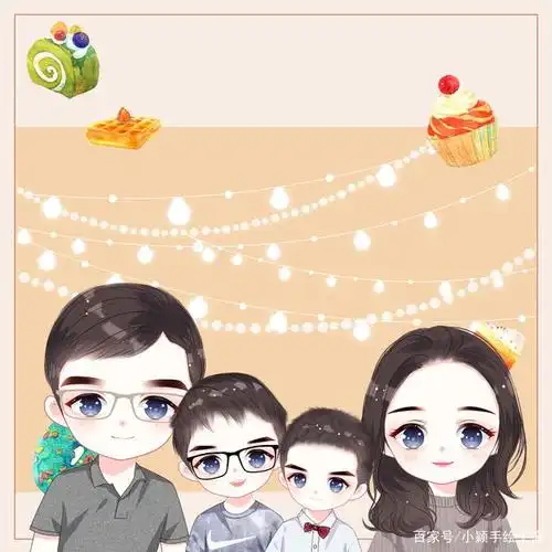 微信头像,一家四口全家福头像,用手绘记录幸福