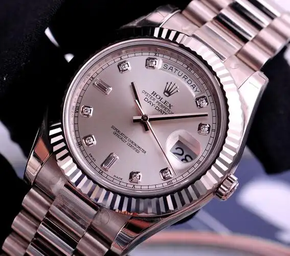 极品18k白金rolex劳力士daydate218239银盘镶钻自动机械男表
