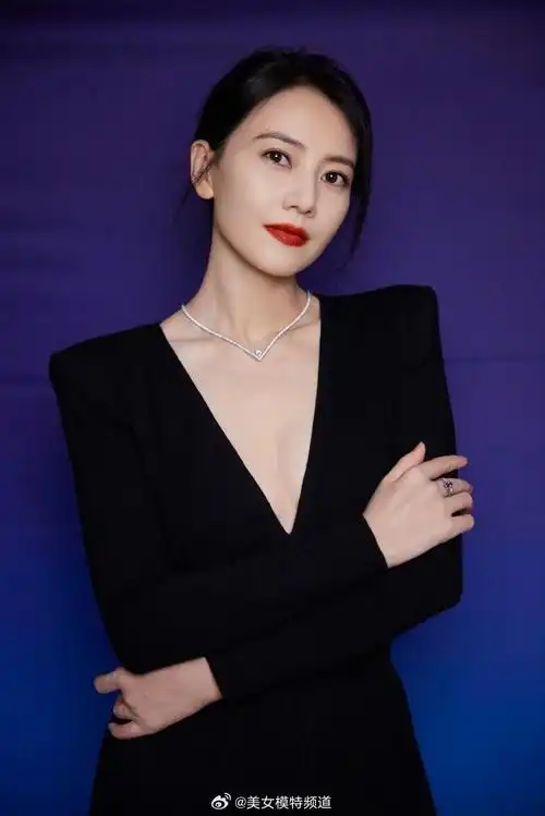 高圆圆穿黑色深v裙优雅大方烈焰红唇女神范十足