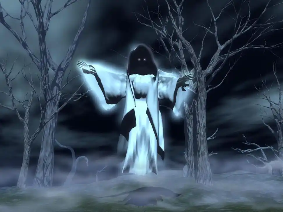 飘在空中的幽灵,鬼漂浮在一个荒凉的风景