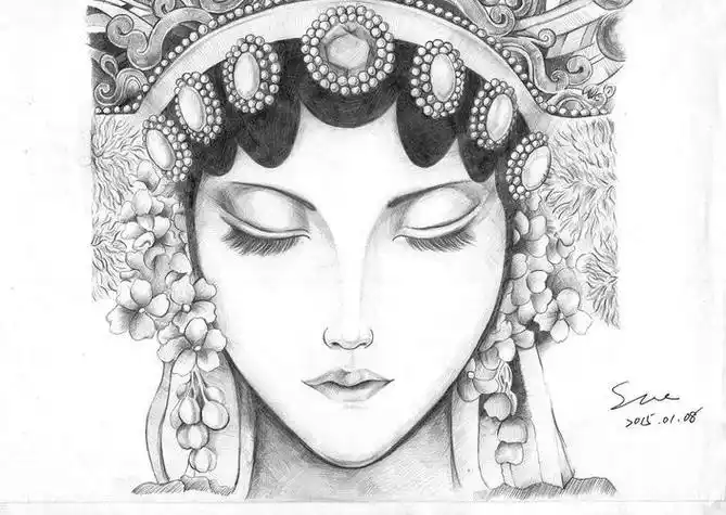 末丑京剧花旦黑白简笔画78针管笔78零基础新款十字绣卡通中国戏曲人物