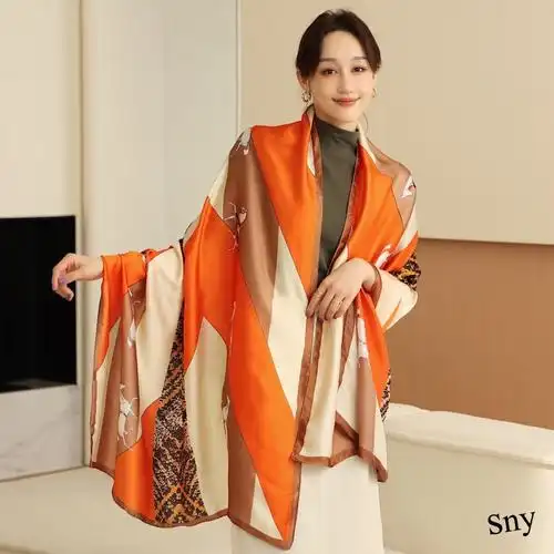 丽锦缎骏马披风印花桑蚕丝巾围巾女围脖防晒披肩夏季沙滩巾大长巾