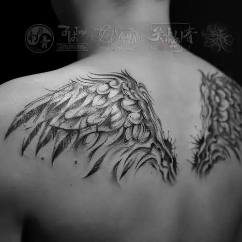 后背肩胛双翼翅膀抽象线条速写 _纹身吧社区 - 纹身大咖