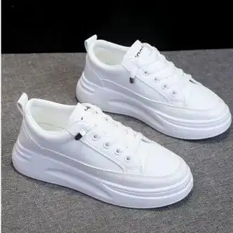 小白鞋女23新款运动网鞋百搭休闲百搭学生厚底增高板鞋1928白色皮面38