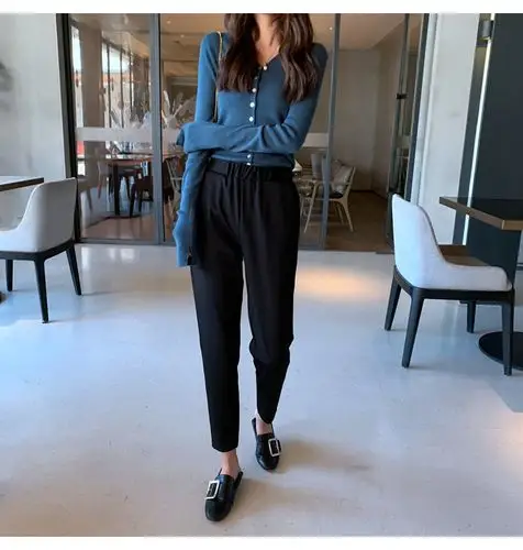 哈伦裤女萝卜裤春夏宽松直筒西装裤黑色休闲九分裤子显瘦小脚女裤 夏