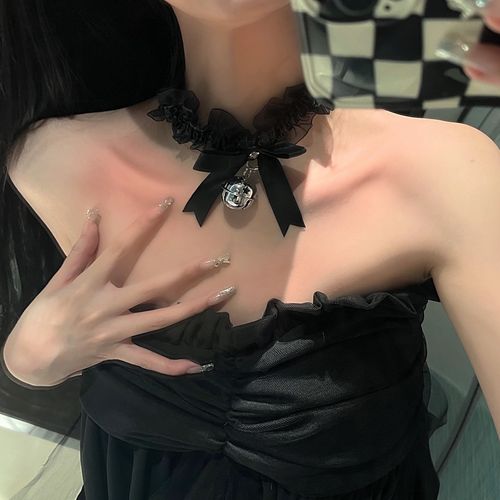 蕾丝蝴蝶结铃铛项链choker脖子项圈配饰颈带挂脖项链