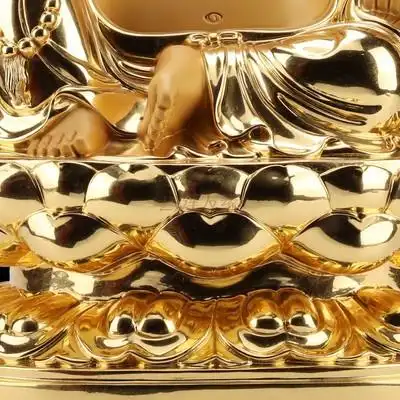 台湾开光纯铜贴金弥勒佛像笑佛大肚佛弥勒佛金身家用客厅招财摆件