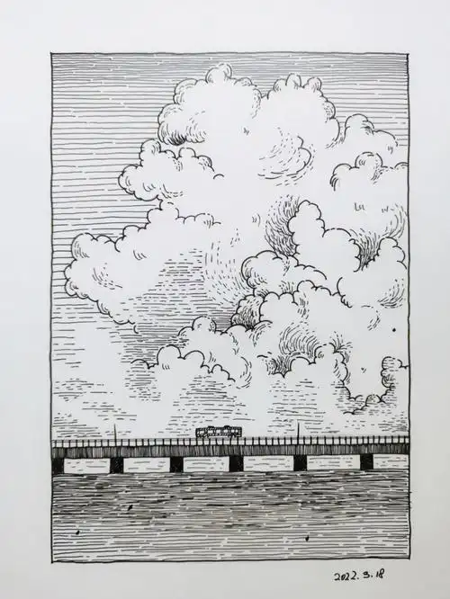 黑白画67云78风景