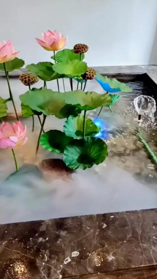 室内水池造景案例分享 #仿真荷花池 #禅意人生 #独处是一个人的清欢
