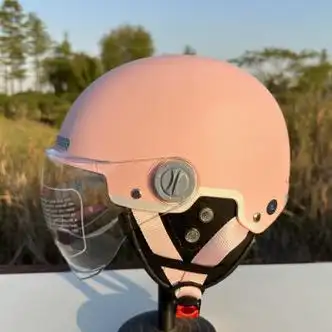 野马yema电动车头盔男女士轻便四季通用半盔保暖全盔安全帽粉色四季