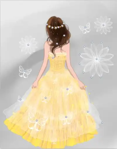 背影 女孩 插画 手绘 沙滩裙 背影女神 卡通 花卉 碎花裙 纱裙 礼服