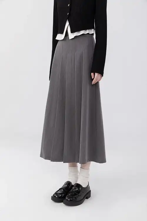 【高品质】高级感灰色西装半身裙春秋款高腰遮胯中长款学院风百褶裙