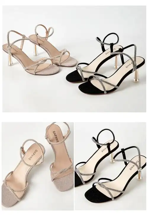 达芙妮露趾细高跟凉鞋2022年女夏新款一字带高跟鞋知性粉色38