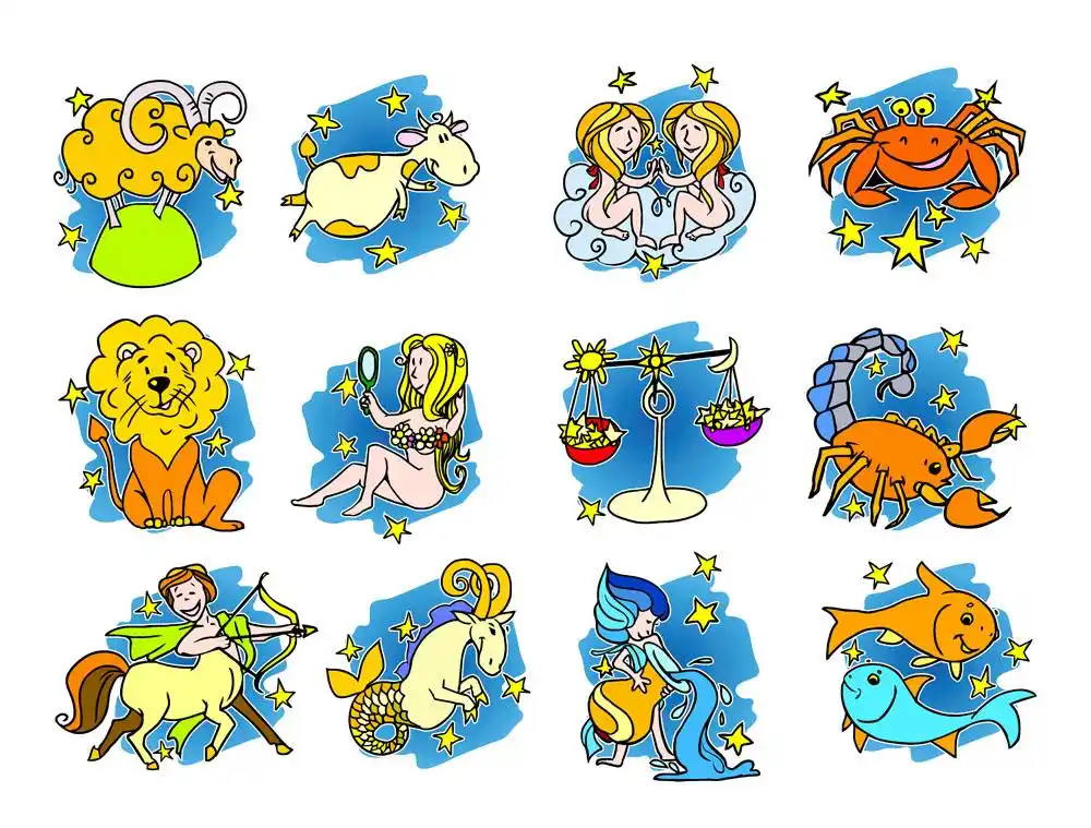 卡通十二星座设计素材下载,卡通十二星座设计模板下载,手绘,动物,人物