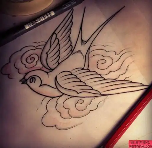 一幅燕子刺青手稿图案