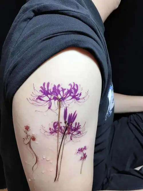 清新可爱性感锁骨花臂彼岸花_纹身图案手稿图片_ce的纹身作品集彼岸花