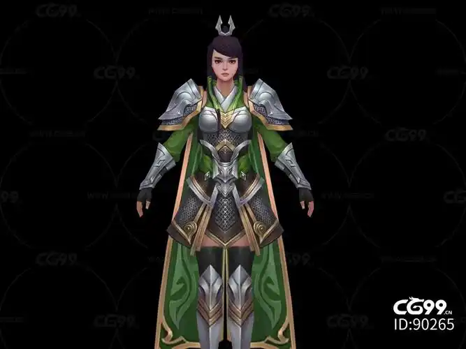 国产游戏角色模型 宫廷皇族女将军 盔甲