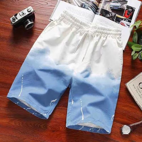 男运动夏季新款潮宽松印花男士休闲韩版大裤衩外穿沙滩裤 211白浅蓝色