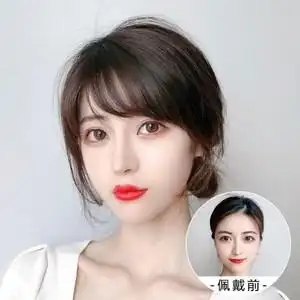 偏分斜刘海刘海贴留海片三七分假发片女头顶超薄款短发夏季隐形
