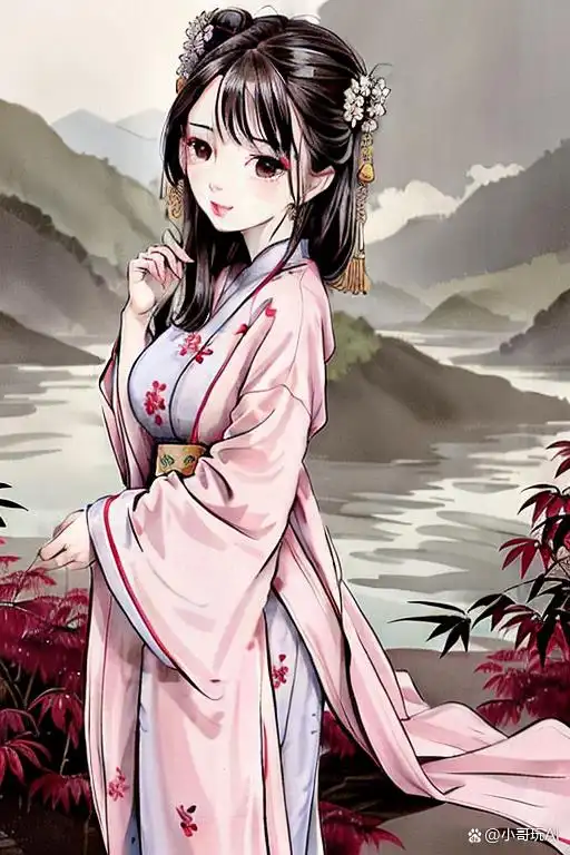 汉服动漫美女,优美纤细的身姿在竹林中摇曳生姿