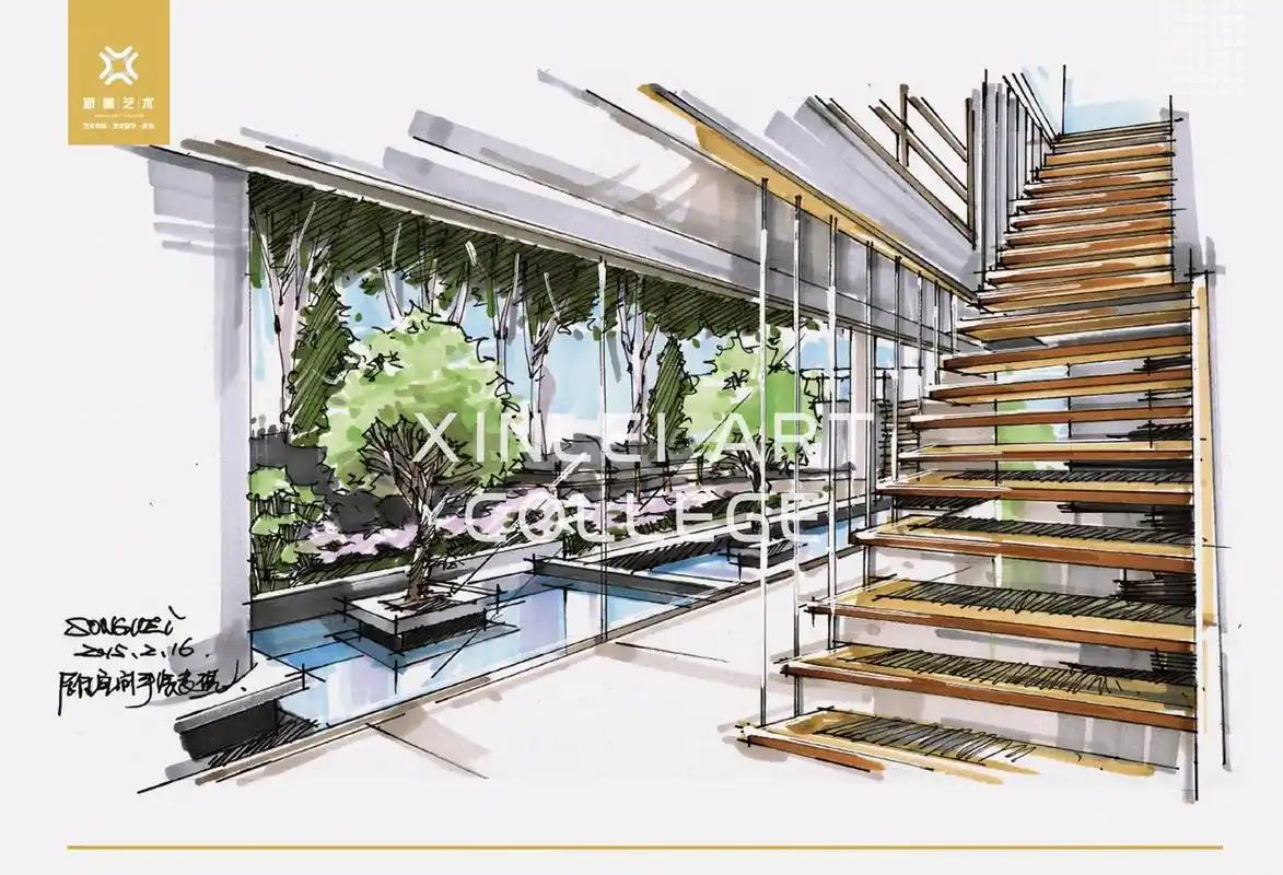 【室内设计手绘透视表现】一点透视:一 - 抖音