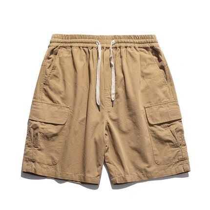 工装风穿搭夏季工装短裤男款休闲宽松大码男裤百搭潮牌纯色纯 卡其色