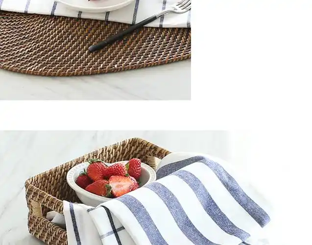 ndp 粗布日式棉麻格子餐垫餐布餐桌垫隔热垫碗垫盖布茶巾西餐餐巾