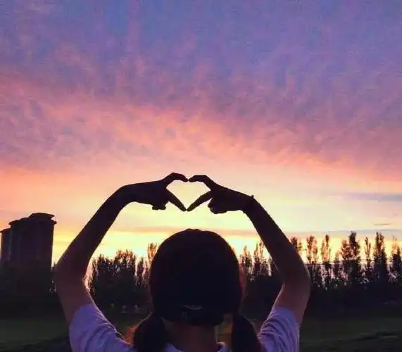 很有意境的感觉吧,上面是两个人的背影,而且他们还做出了比心的样子呢