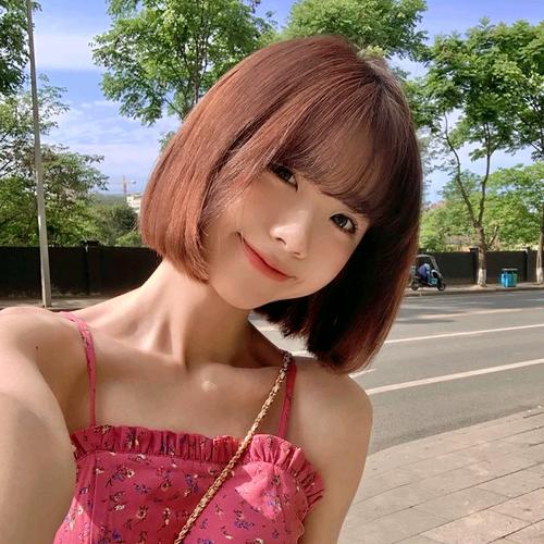 美宿粉色假发女短发夏季波波头2021年时尚空气刘海流行高端全头套