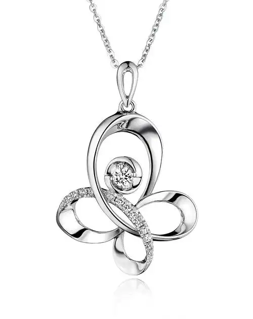 六福珠宝 18k金丝蝶钻石女款吊坠(定价/不含链)