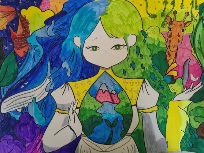 珍爱湿地人与自然和谐共生绘画